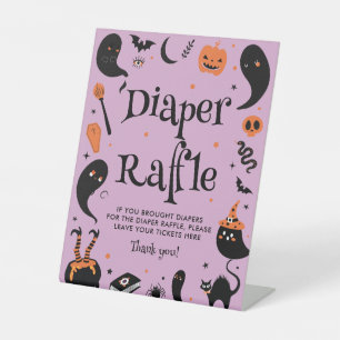 Purple Witch Halloween Baby Shower Diaper Raffle  Pedestal Sign
