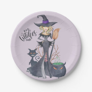 Purple, Witch, Halloween Paper Plate