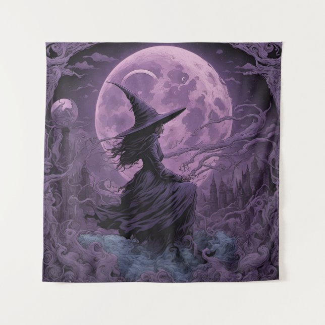 Purple Witch Halloween Tapestry (Front)