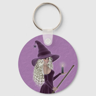Purple Witch holding a Candle Keychain