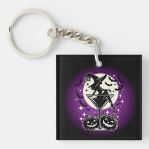Purple Witch Martini Keychain