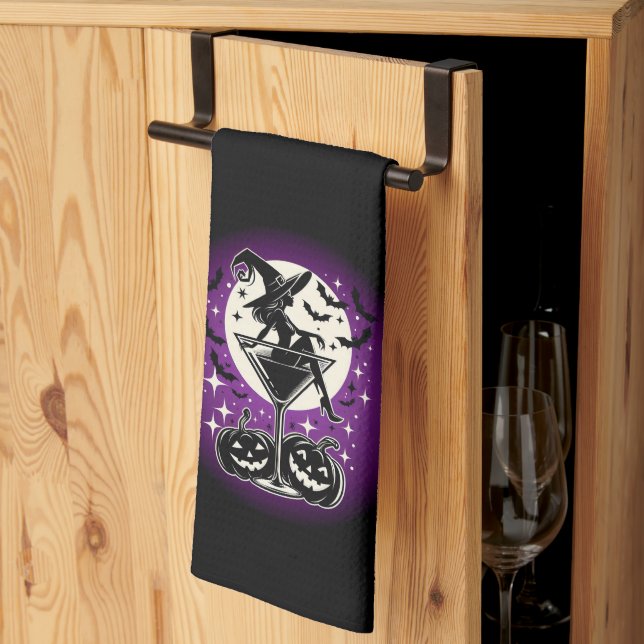 Purple Witch Martini Kitchen Towel (Thirds Fold)
