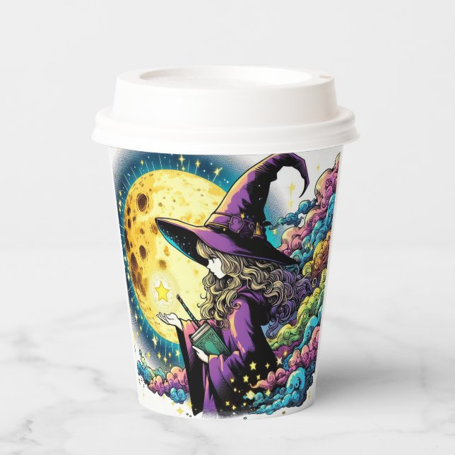 Purple witch offers star- paper coffee cup (Front)