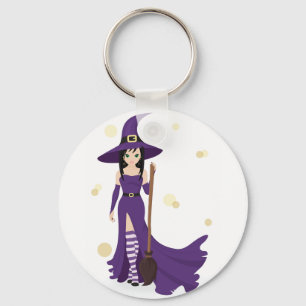 Purple Witch with Broom  Keychain
