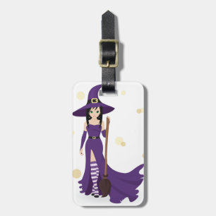 Purple Witch with Broom  Luggage Tag