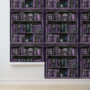 Purple Witchy Bookshelf Wallpaper