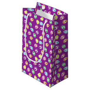 PURPLE WITH BRIGHTLY COLORED EASTER BUNNY PAWS SMALL GIFT BAG