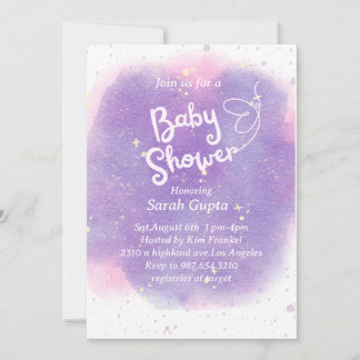Purple with butterfly Baby shower invitation