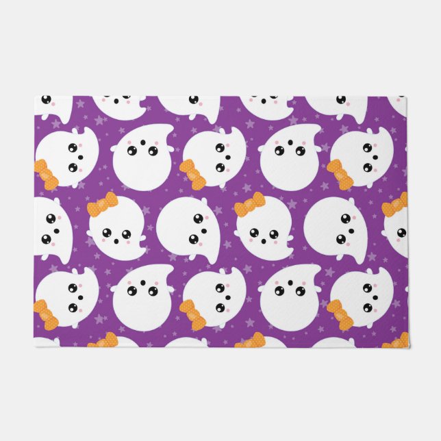 PURPLE WITH CUTE LITTLE WHITE GHOSTS DOORMAT (Front)