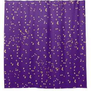 Purple with gold confetti scattered polka dots