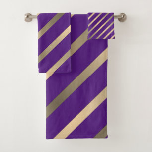 Purple with gold stripes bath towel set