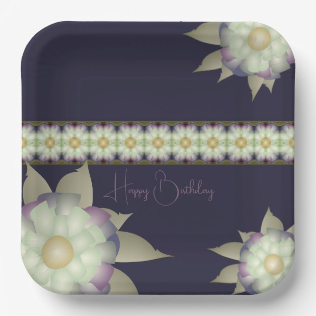 Purple With Mauve And Teal Paper Plate (Front)