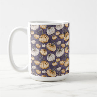 PURPLE WITH ORANGE & CREAM AUTUMN PUMPKINS COFFEE MUG