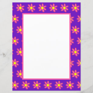 Purple with Pink Flowers Stationery Paper