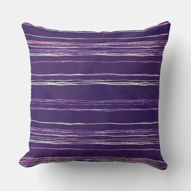 Purple with Streaks of  White Throw Pillow  (Front)