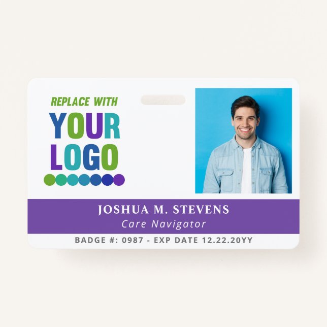 Purple with Tall Logo & Photo Employee ID Badge (Front)