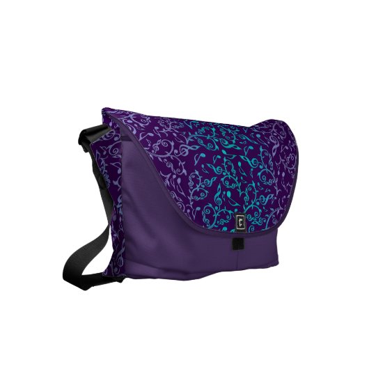 Purple With Turquoise Music Notes Messenger Bag