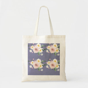 Purple with white flowers tote bag