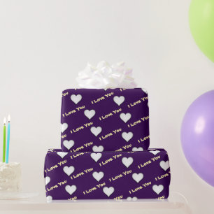 Purple with white heart wrapping paper