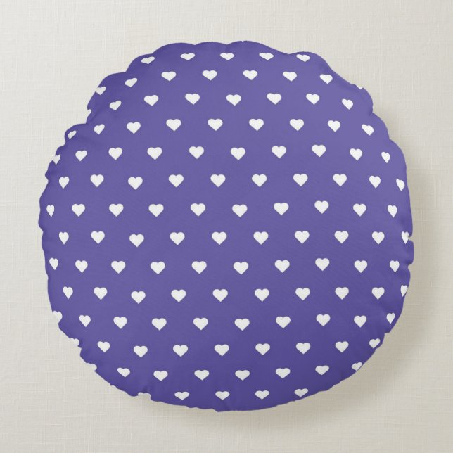 PURPLE WITH WHITE HEARTS AND PURPLE PLAID PATTERN ROUND PILLOW (Front)