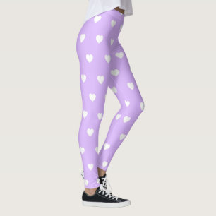 Purple With White Hearts Leggings