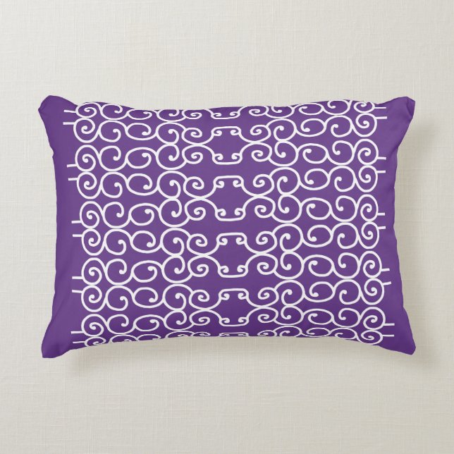 Purple with white scrolls accent pillow (Front)