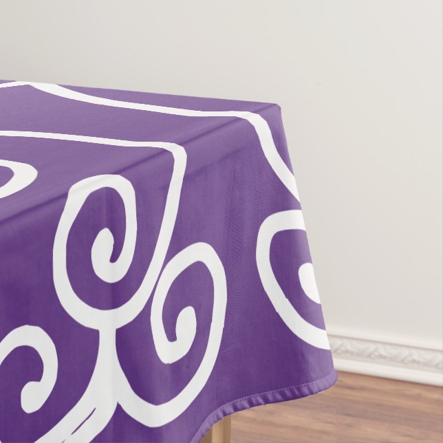 Purple with white scrolls tablecloth (In Situ)