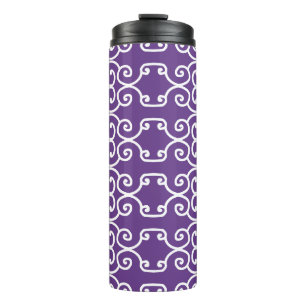 Purple with white scrolls thermal tumbler