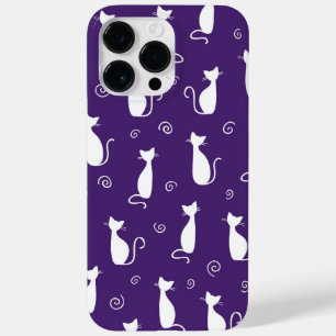 PURPLE WITH WHITE SITTING CAT PATTERN Case-Mate iPhone 14 PRO MAX CASE