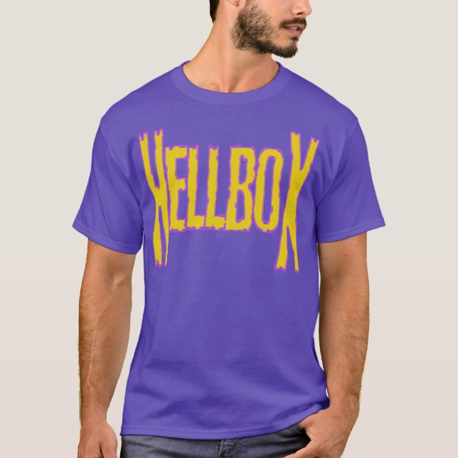 Purple with yellow font Hellbox t shirt (Front)