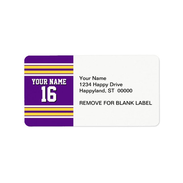 Purple with Yellow White Stripes Team Jersey Label (Front)