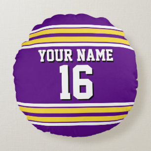 Purple with Yellow White Stripes Team Jersey Round Pillow