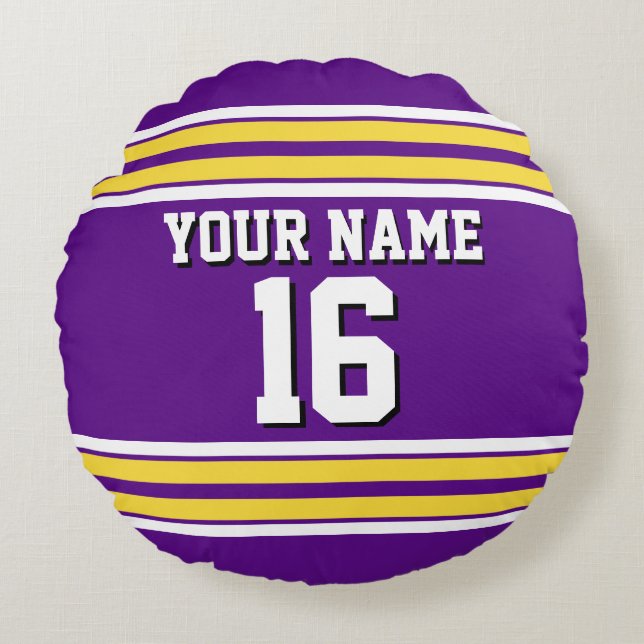 Purple with Yellow White Stripes Team Jersey Round Pillow (Front)