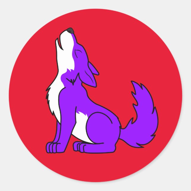 Purple Wolf Pup Howling Classic Round Sticker (Front)