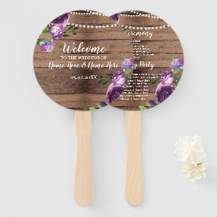 Purple Wood Floral Wedding Programme Fan Flowers