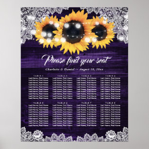 Purple Wood Lace Sunflower Rustic Seating Chart