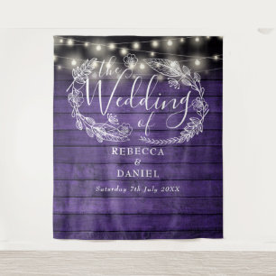Purple Wood String Lights Floral Wedding Backdrop Tapestry