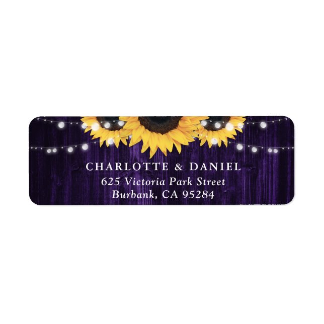 Purple Wood String Lights Sunflower Wedding (Front)