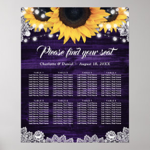 Purple Wood Sunflower Wedding Seating Chart 8