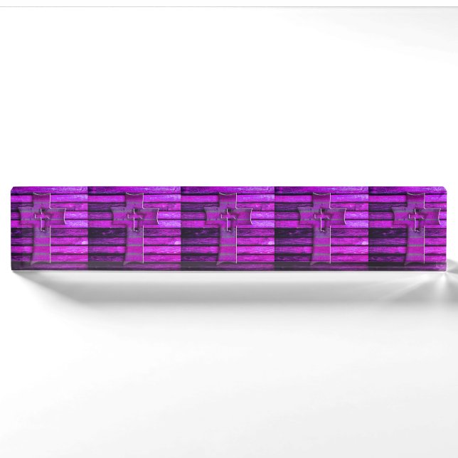 Purple Wooden Cross Nameplate (Front)