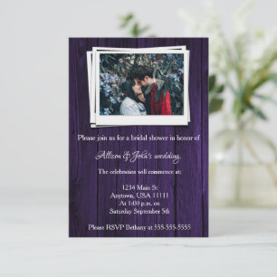 Purple Wooden Photo Bridal Shower Invite