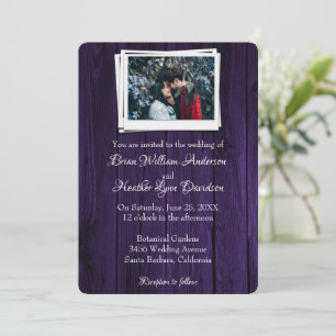 Purple Wooden Photo Wedding Invitation