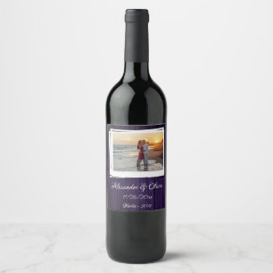 Purple Wooden Photo Wedding Wine Label