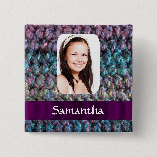 Purple wool photo template 2 inch square button (Front)