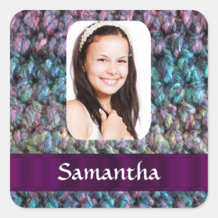Purple wool photo template square sticker