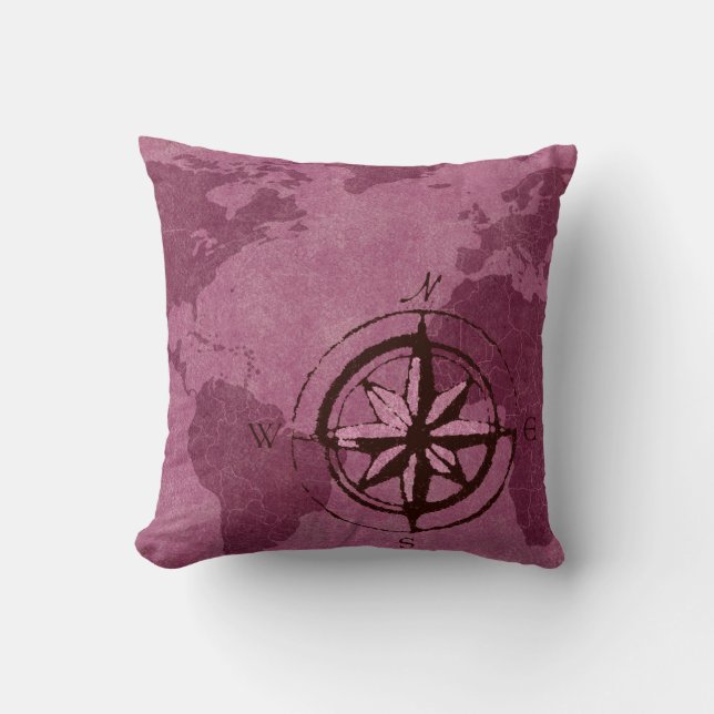 Purple World Map Decor Pillow (Front)
