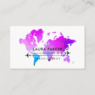 Purple World Map Travel Agent Tour Vacation Busin Business Card