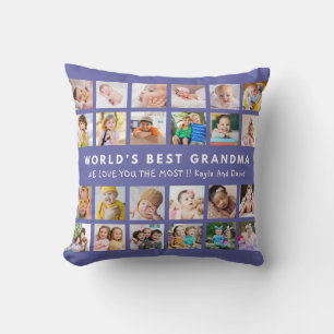 Purple World’s Best Grandma Grandkids 24 Photo Throw Pillow