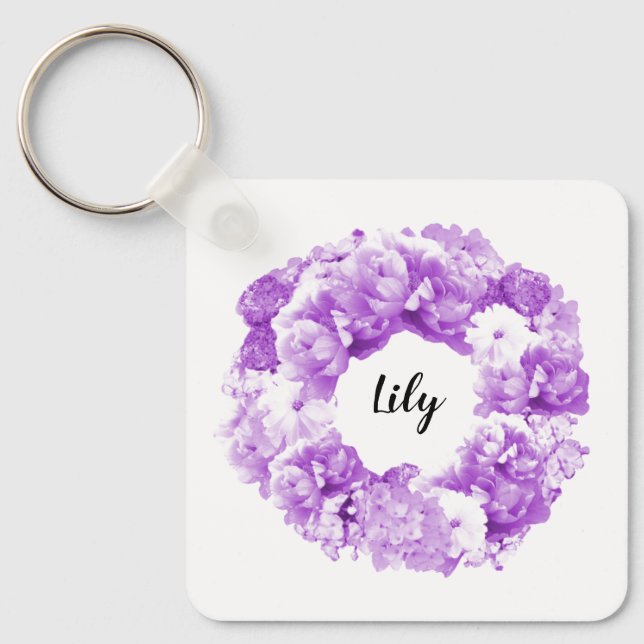 Purple Wreath Personalized Bridesmaid Keychain (Front)