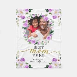 Purple Wreath Photo Best Mom Ever Mother's Day Fleece Blanket